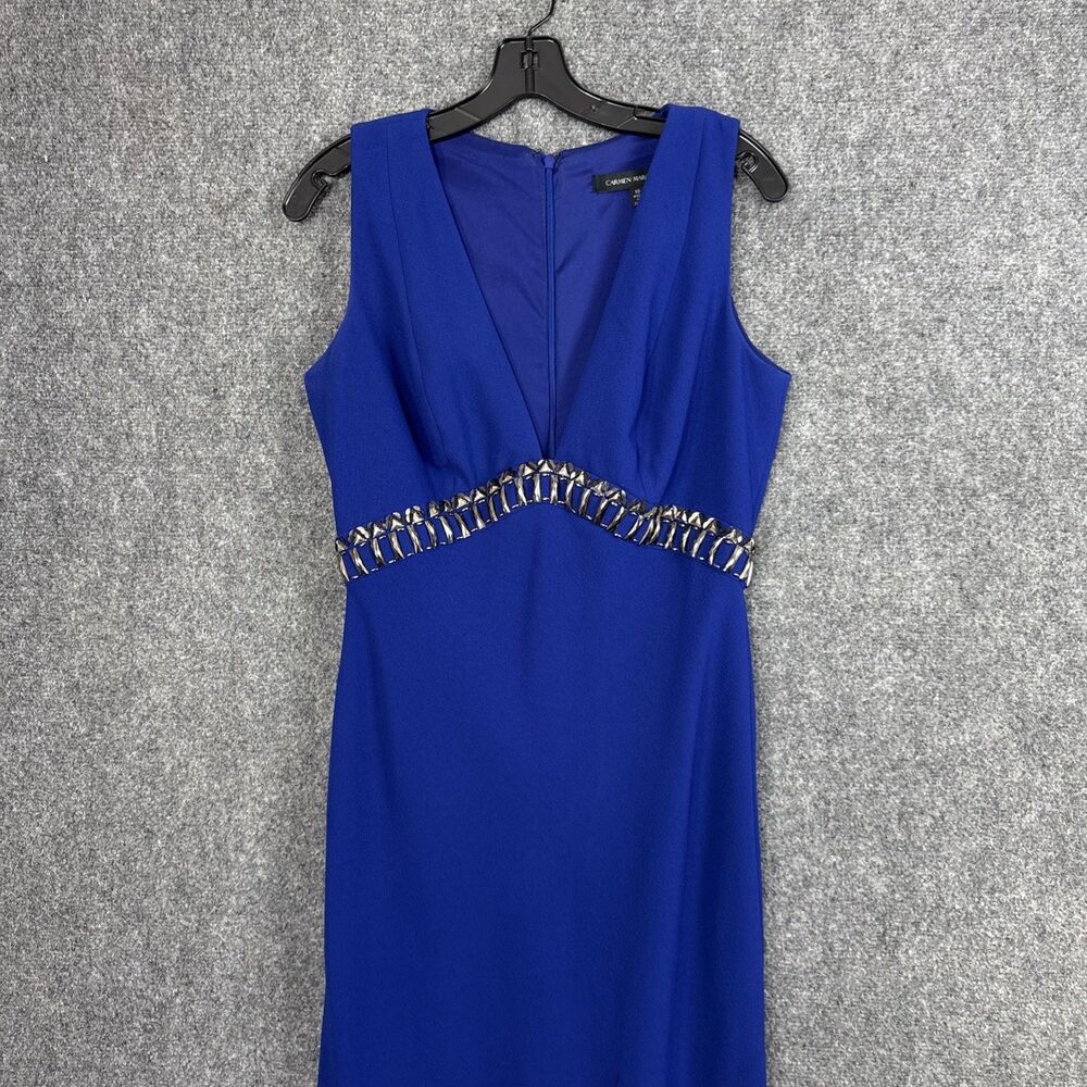 Carmen Marc Valvo Dress Womens Size 10 Blue Embelished Gown Formal
